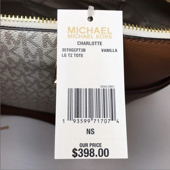 Michael Kors Charlotte LG TZ Tote Vanilla/ Brown Leather - Picture 9 of 9